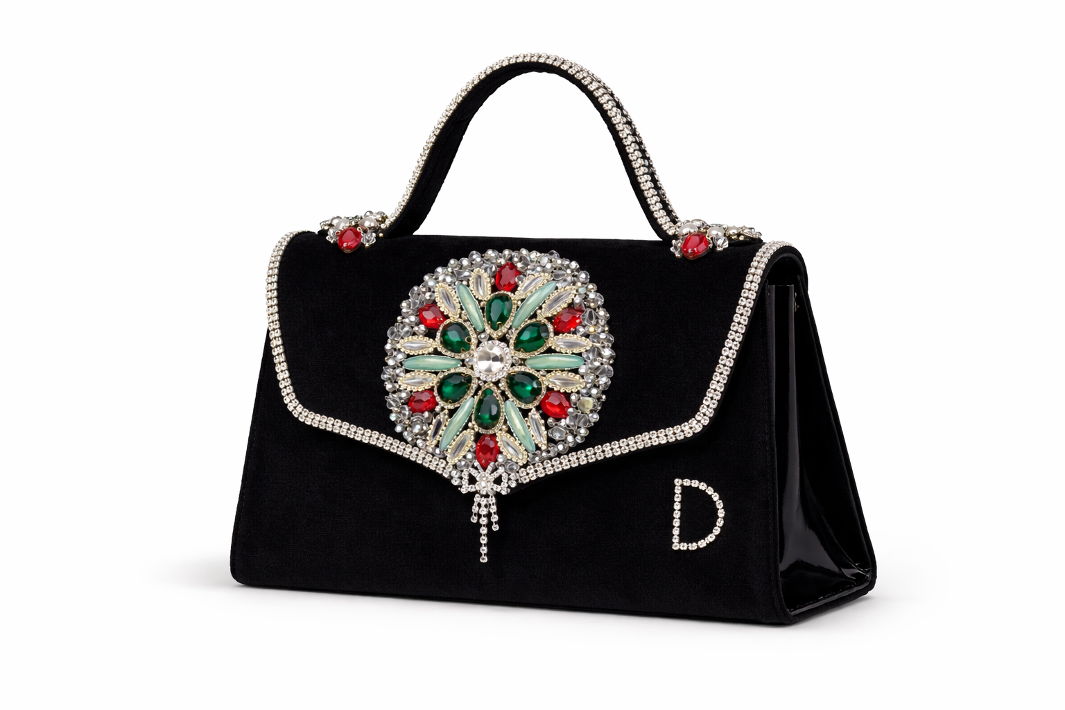 Hand-Embellished Velvet Top-Handle Clutch