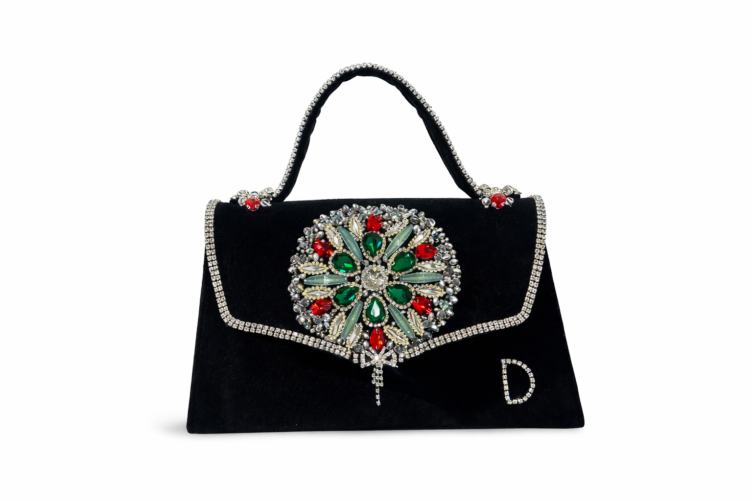 Hand-Embellished Velvet Top-Handle Clutch – Image 2