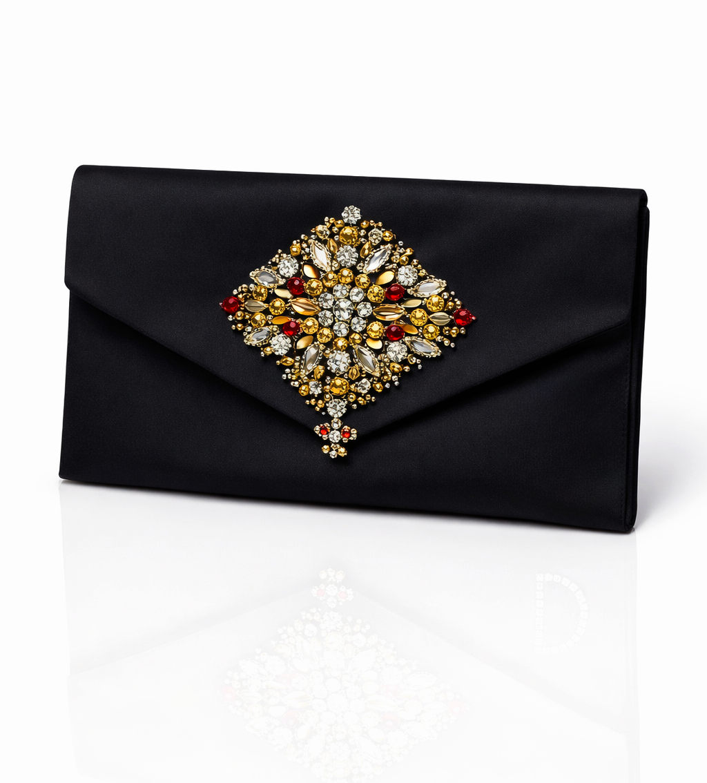 Hand-Embellished Ruby Medallion Clutch
