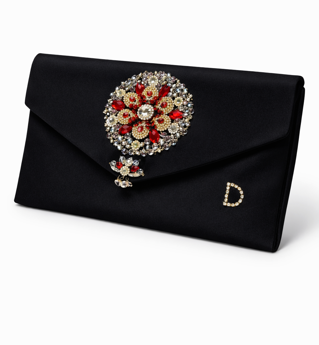 Hand-Embellished Scarlet Crystal Clutch